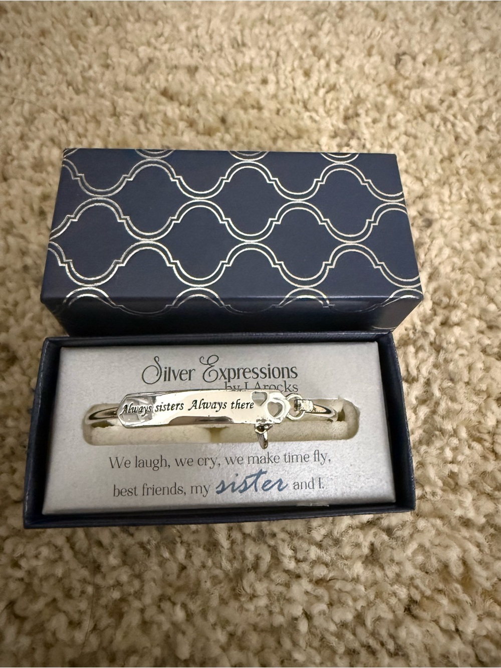 Silver Expressions by LArocks Sisters Always There Bangle Bracelet w/ Box